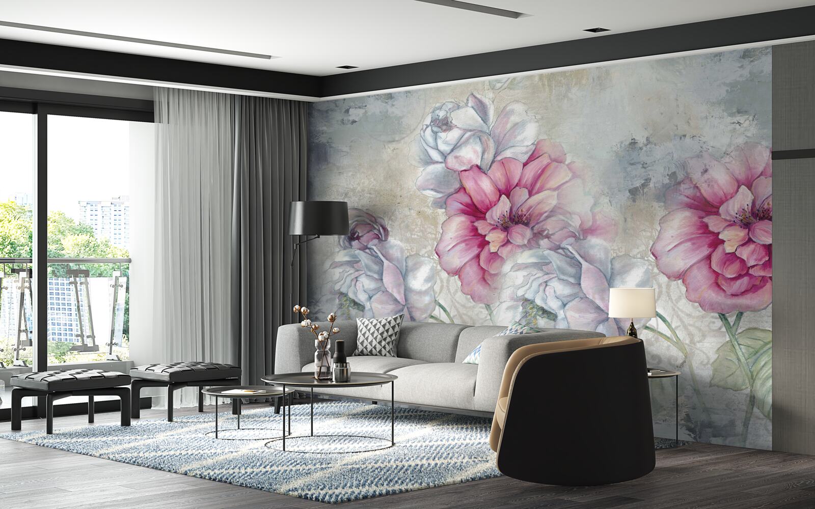 Papier peint fond floral de style vintage