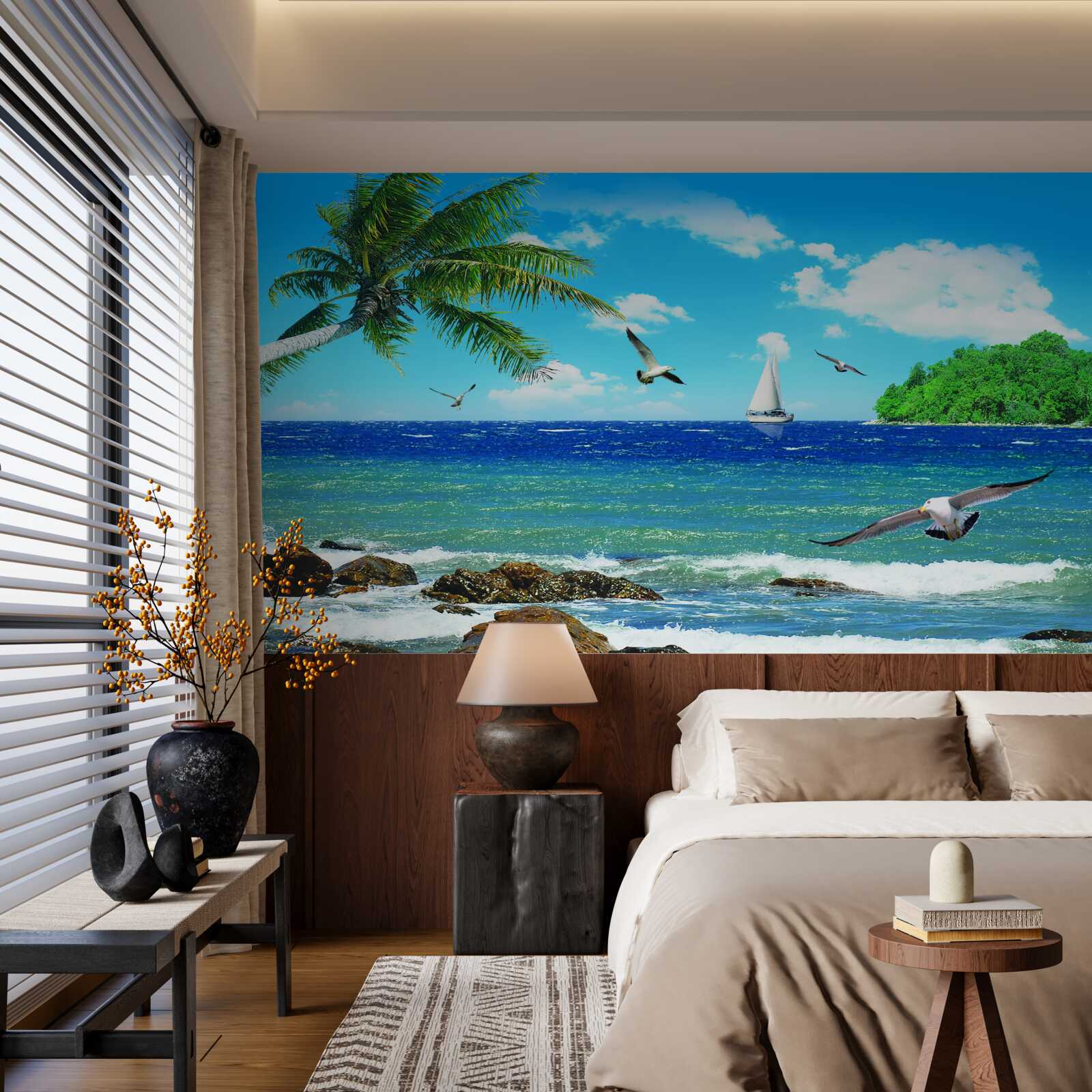 Papier peint mer agitée et oiseaux de mer