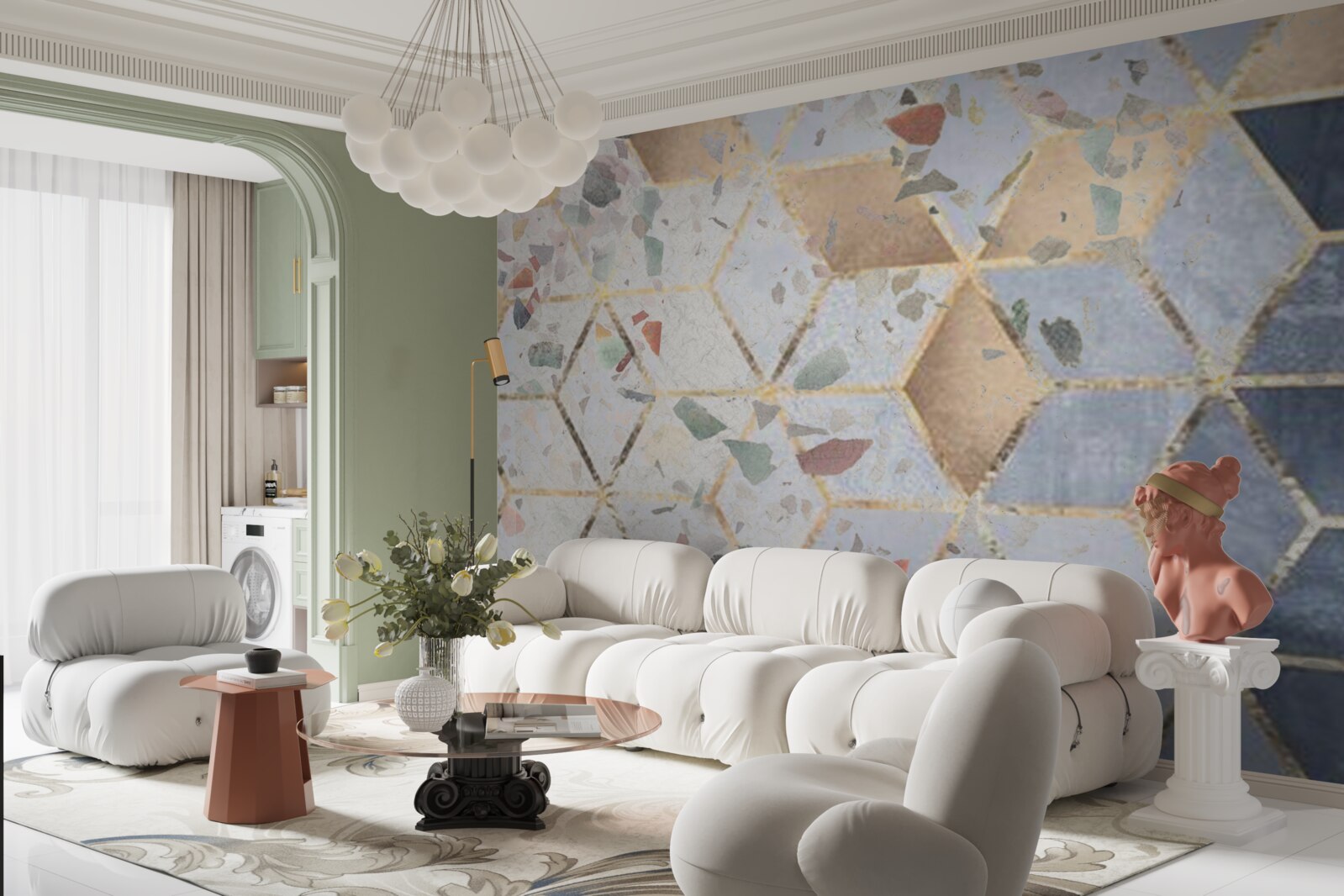 Papier peint bourgeons et chutes de volumes