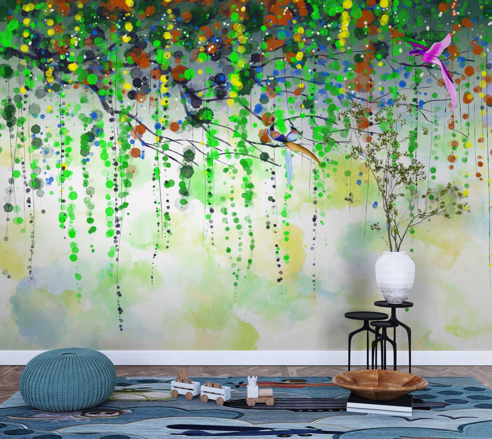 Papier peint de riches fleurs pendent