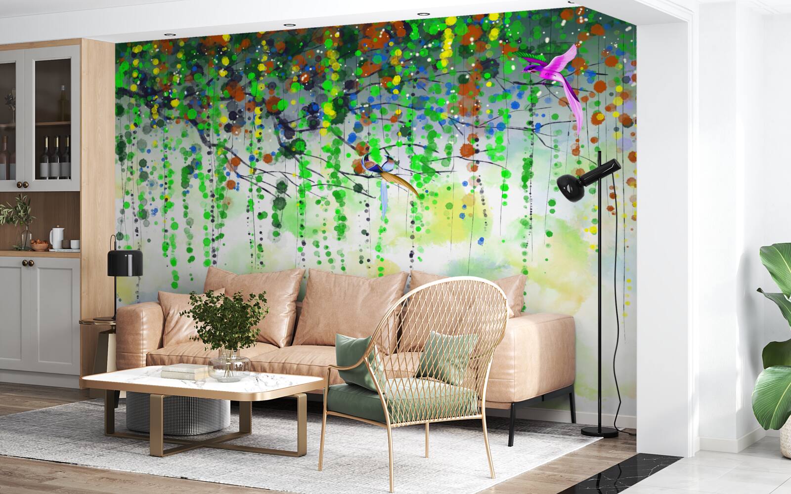 Papier peint de riches fleurs pendent