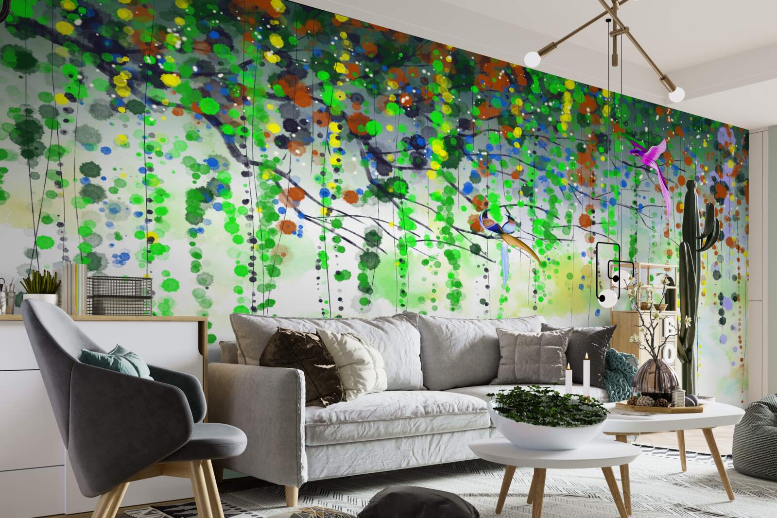 Papier peint de riches fleurs pendent