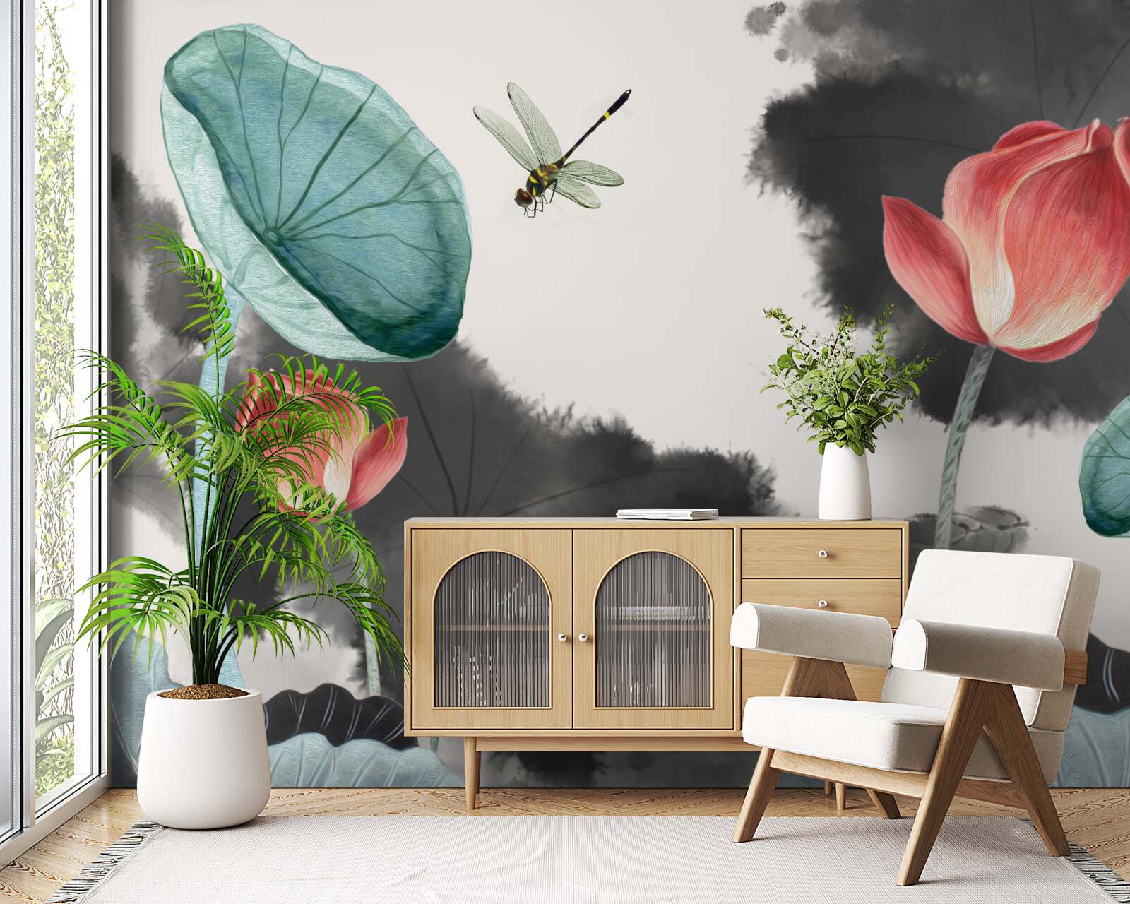 Papier peint des plantes mythiques majestueuses et un insecte volant