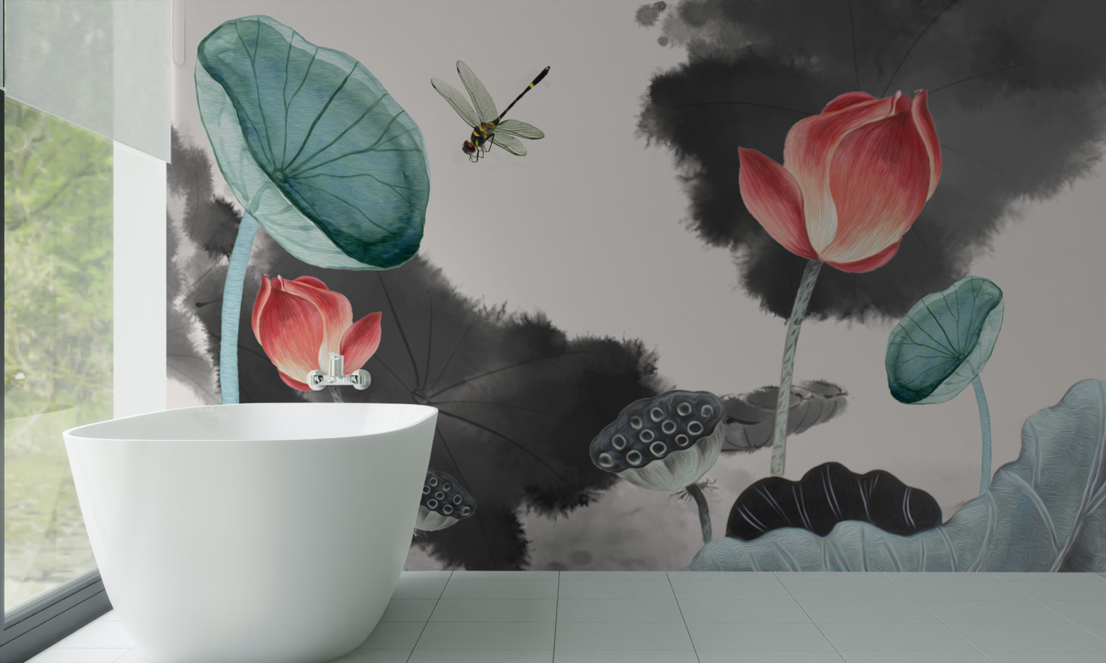 Papier peint des plantes mythiques majestueuses et un insecte volant