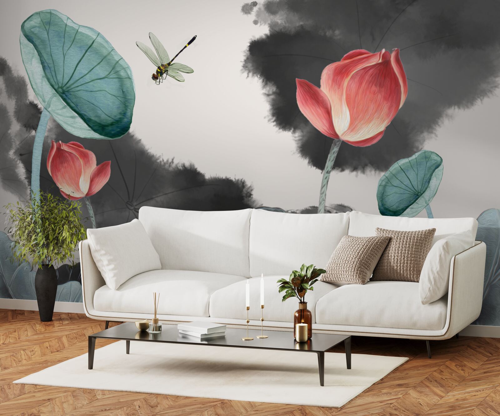 Papier peint des plantes mythiques majestueuses et un insecte volant