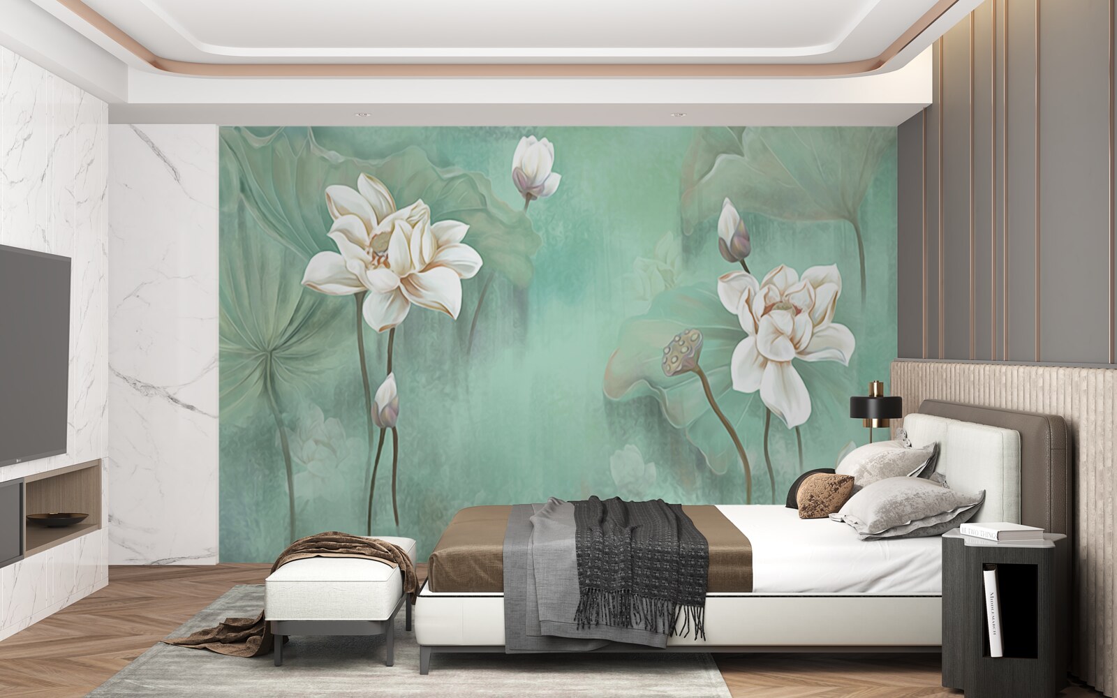 Papier peint les lotus chinois sont blancs