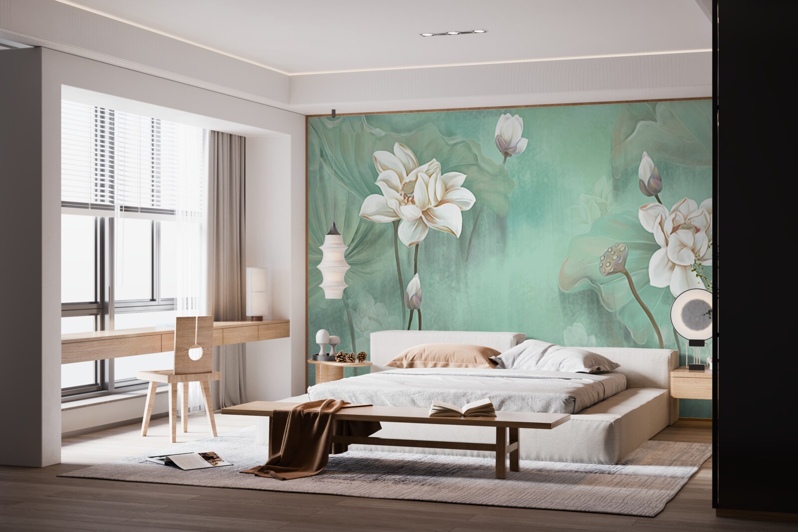 Papier peint les lotus chinois sont blancs