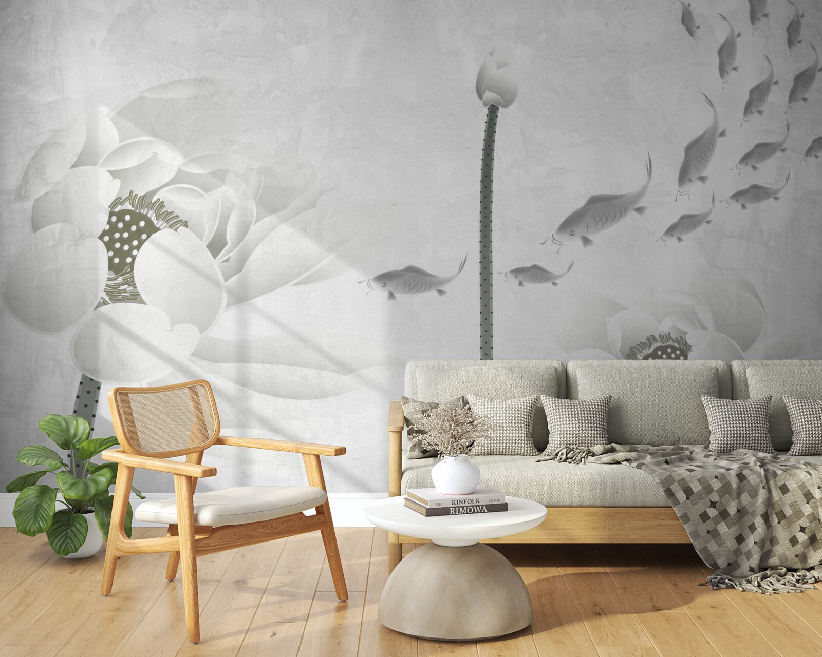 Papier peint les fleurs blanches regardent les poissons passer devant elles