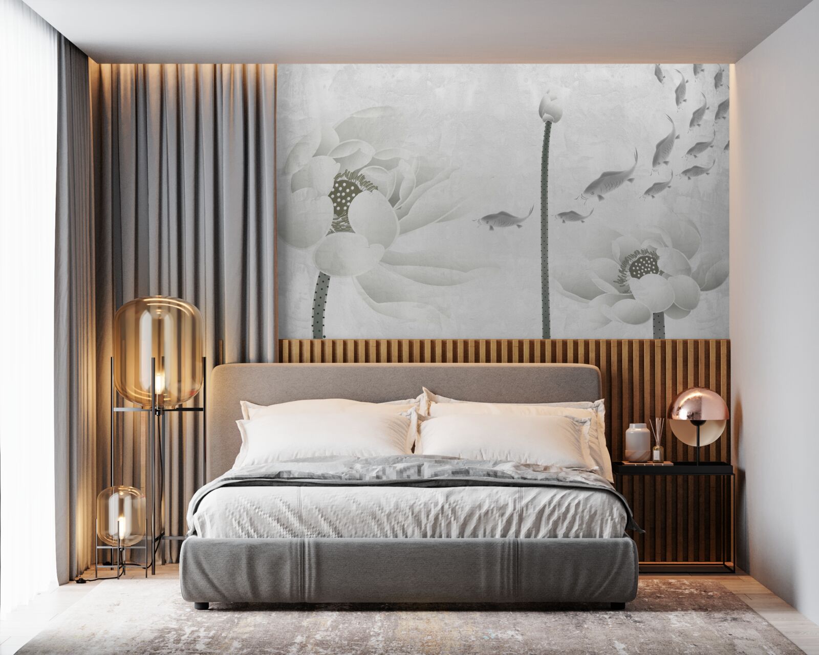 Papier peint les fleurs blanches regardent les poissons passer devant elles