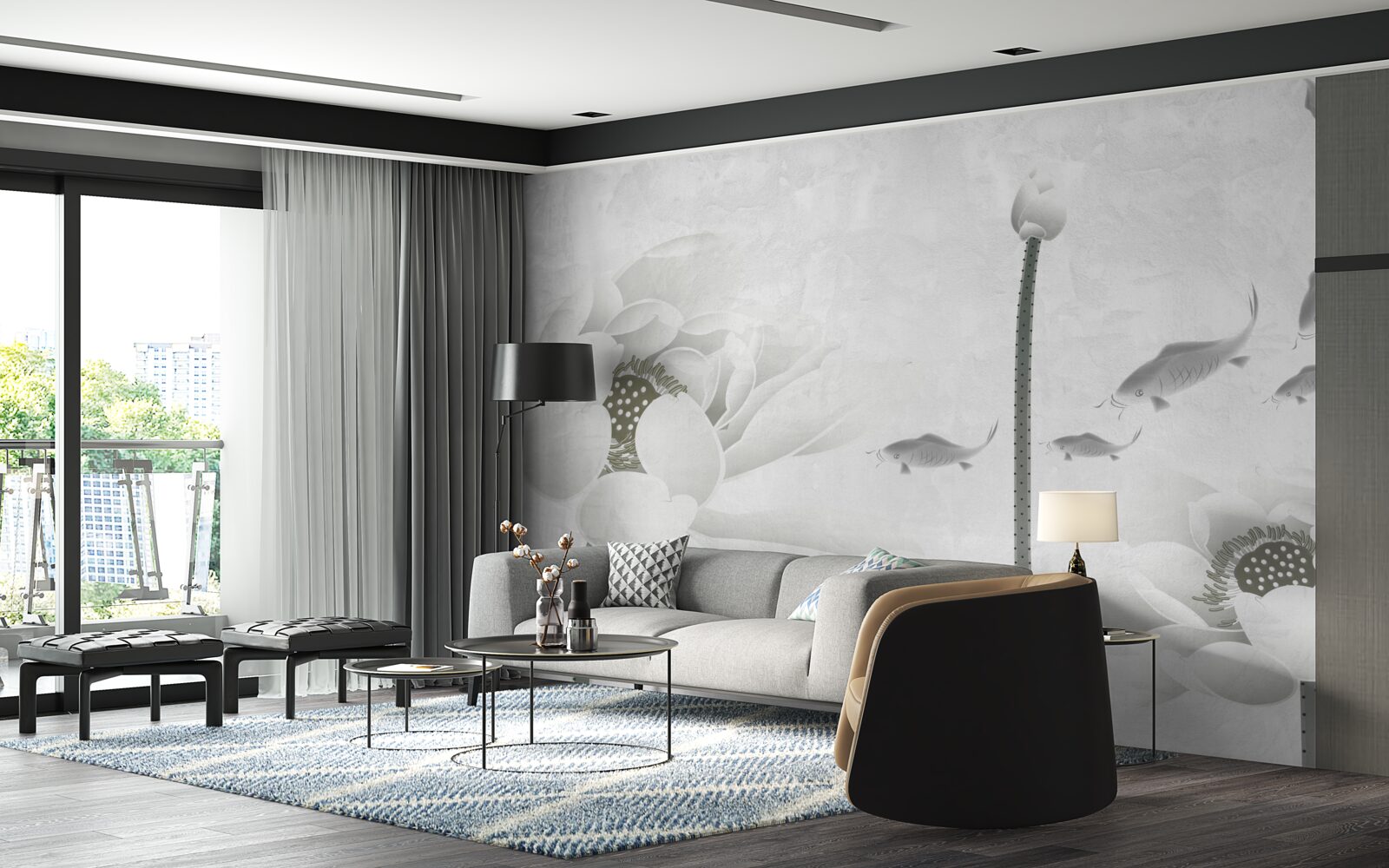 Papier peint les fleurs blanches regardent les poissons passer devant elles