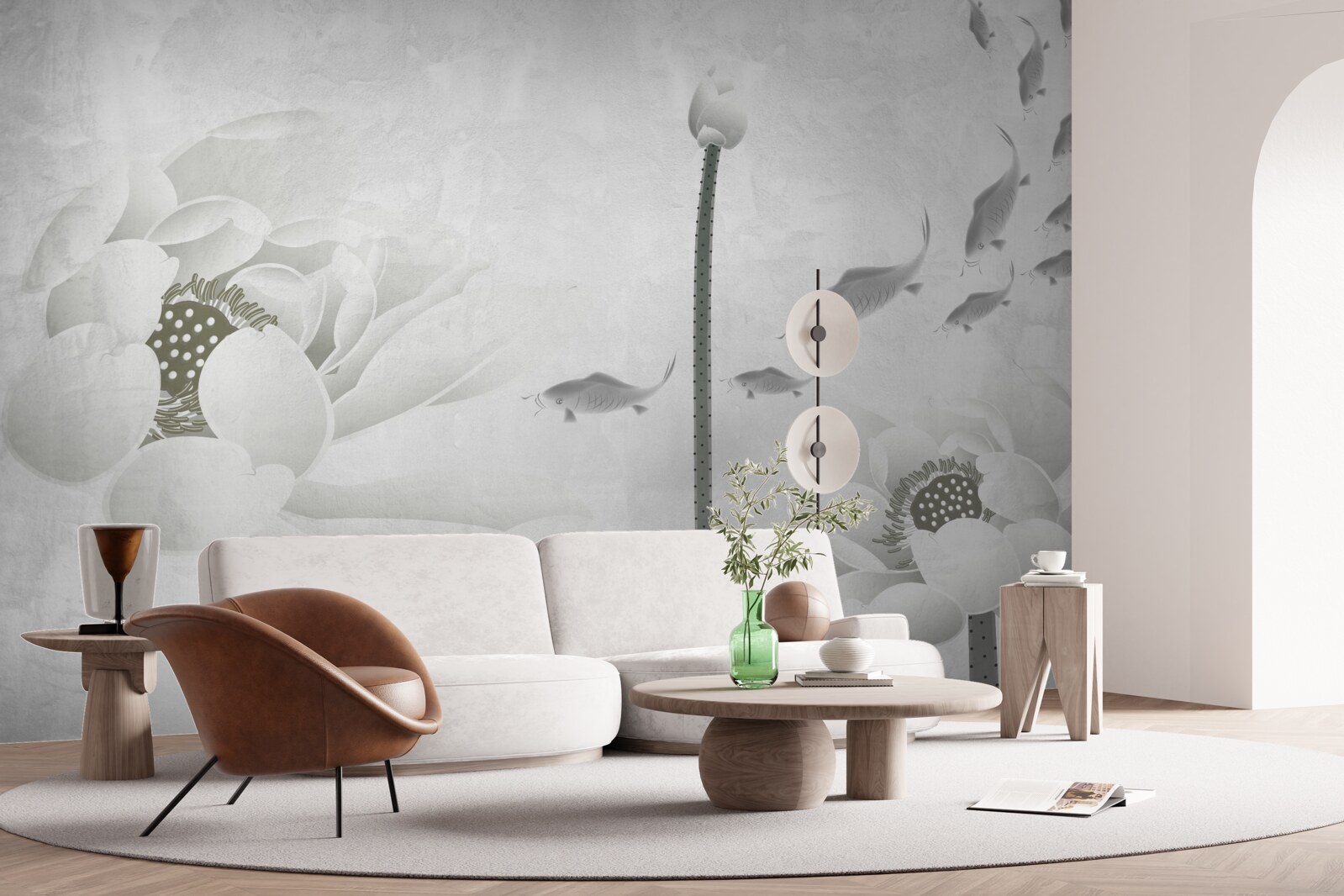 Papier peint les fleurs blanches regardent les poissons passer devant elles