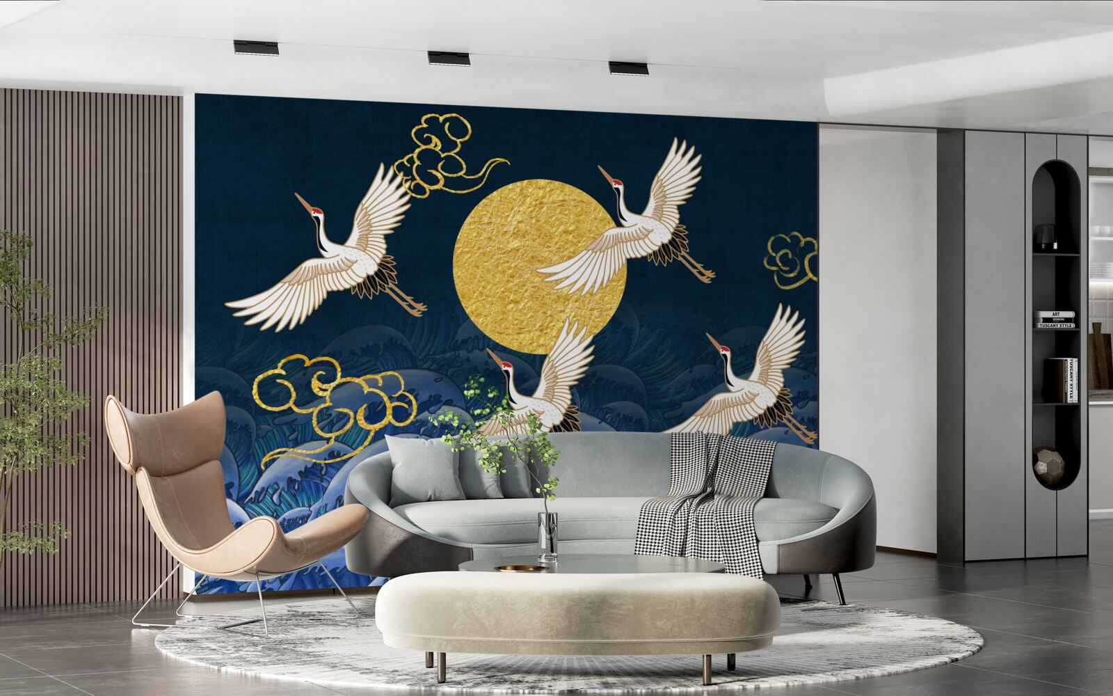 Papier peint groupe de grues se dirigeant vers leur maison