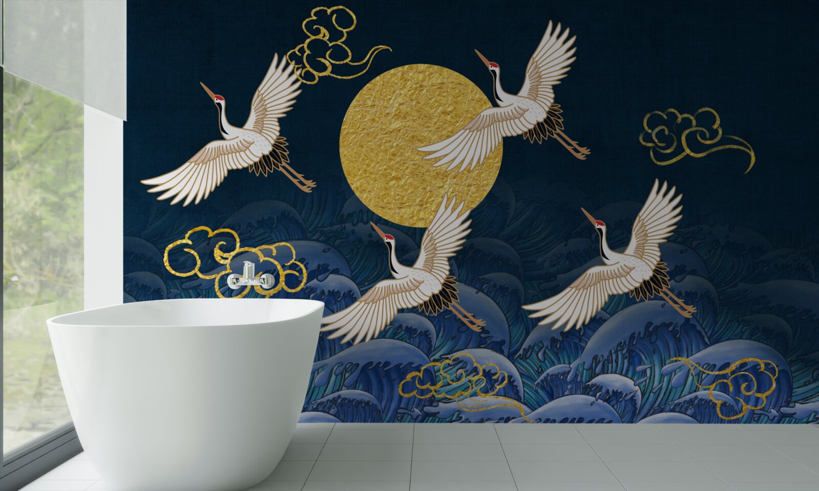 Papier peint groupe de grues se dirigeant vers leur maison