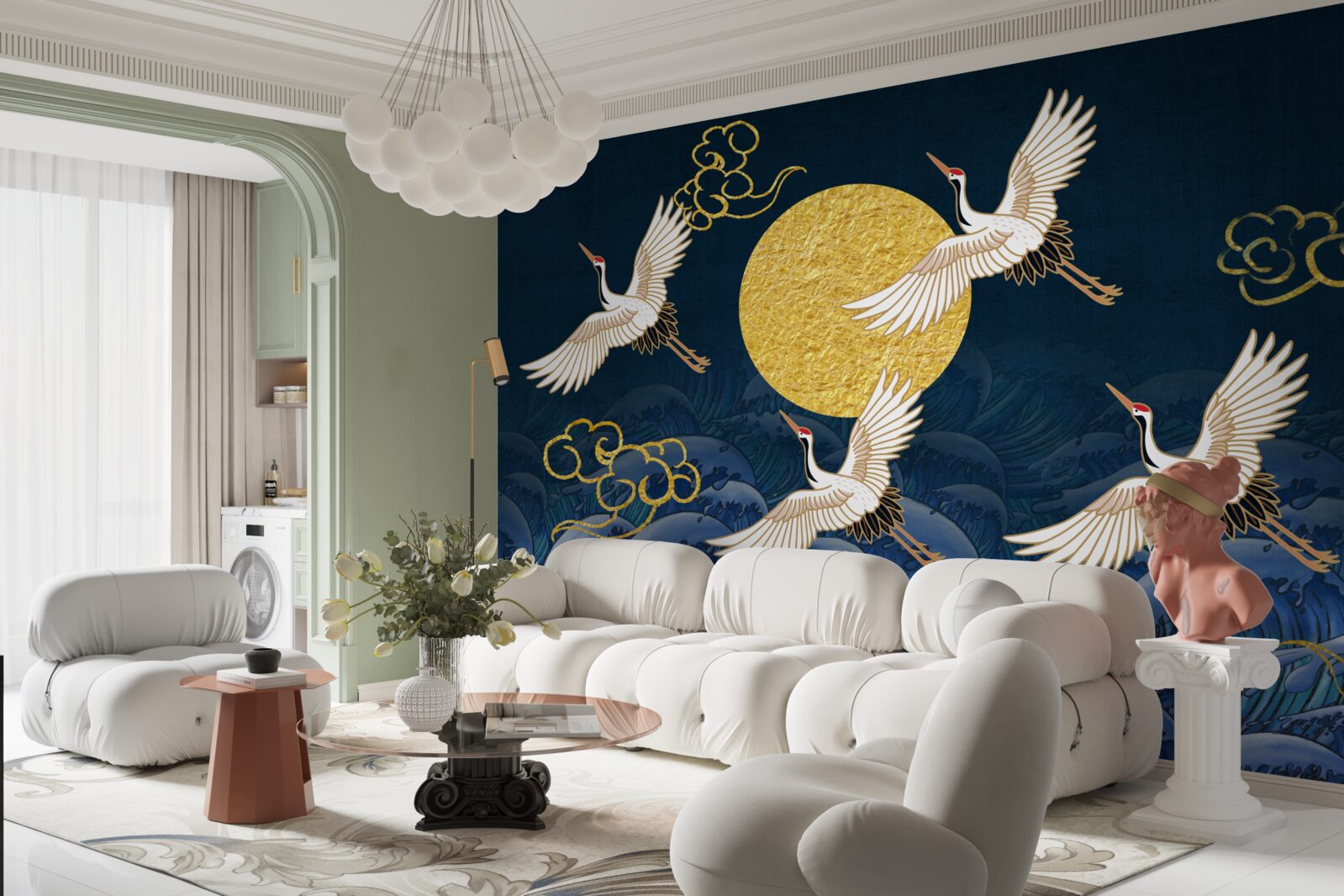 Papier peint groupe de grues se dirigeant vers leur maison