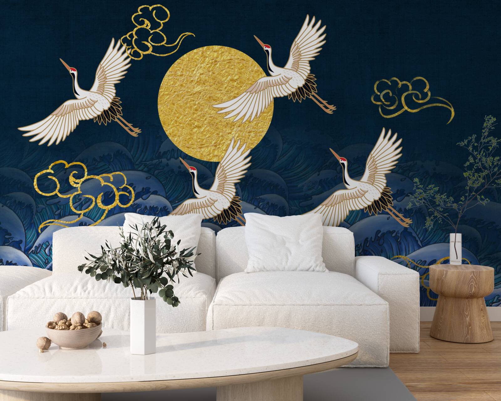 Papier peint groupe de grues se dirigeant vers leur maison