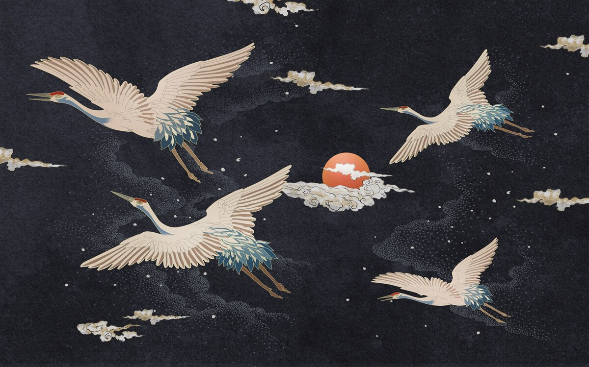 Papier peint Les grues s'envolent à la recherche de chaleur