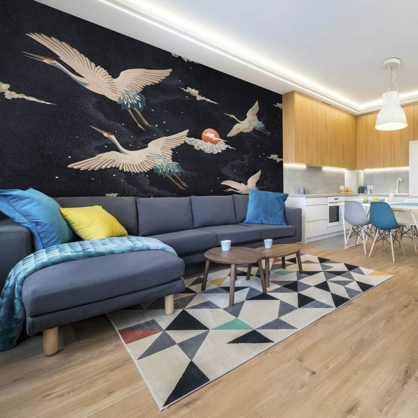 Papier peint Les grues s'envolent à la recherche de chaleur