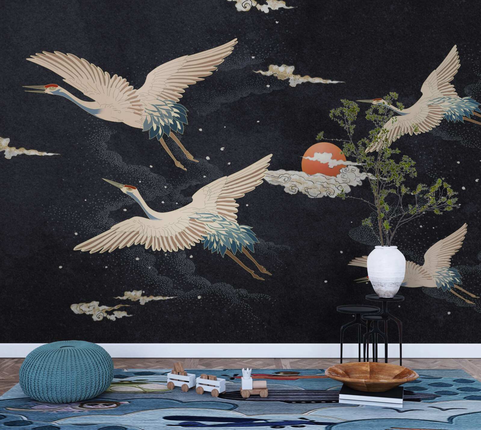 Papier peint Les grues s'envolent à la recherche de chaleur