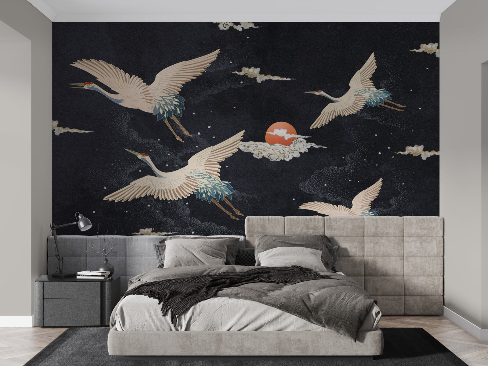Papier peint Les grues s'envolent à la recherche de chaleur