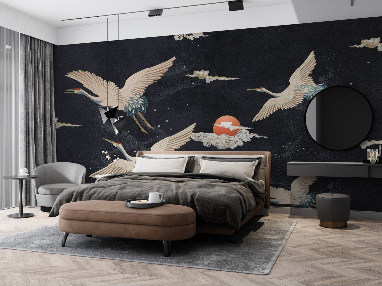 Papier peint Les grues s'envolent à la recherche de chaleur