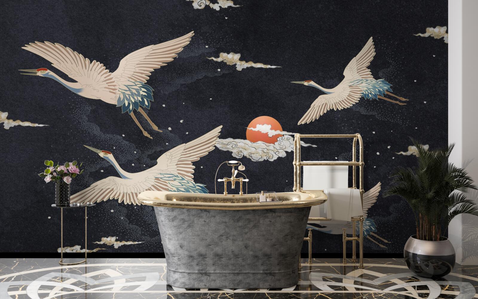 Papier peint Les grues s'envolent à la recherche de chaleur