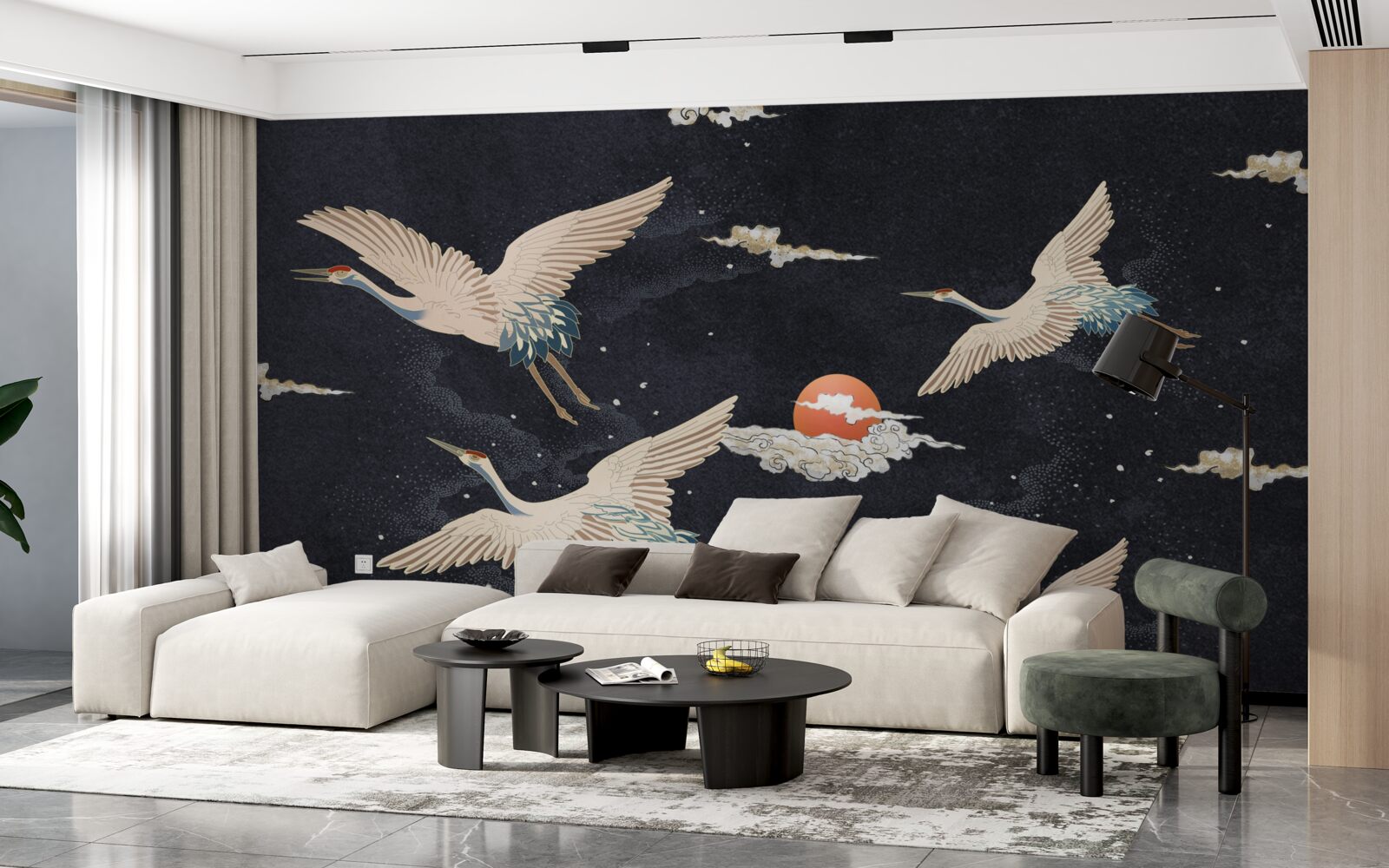 Papier peint Les grues s'envolent à la recherche de chaleur