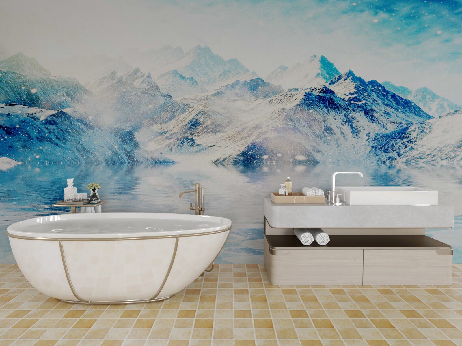 Papier peint un matin enveloppé de froid, sur un lac gelé