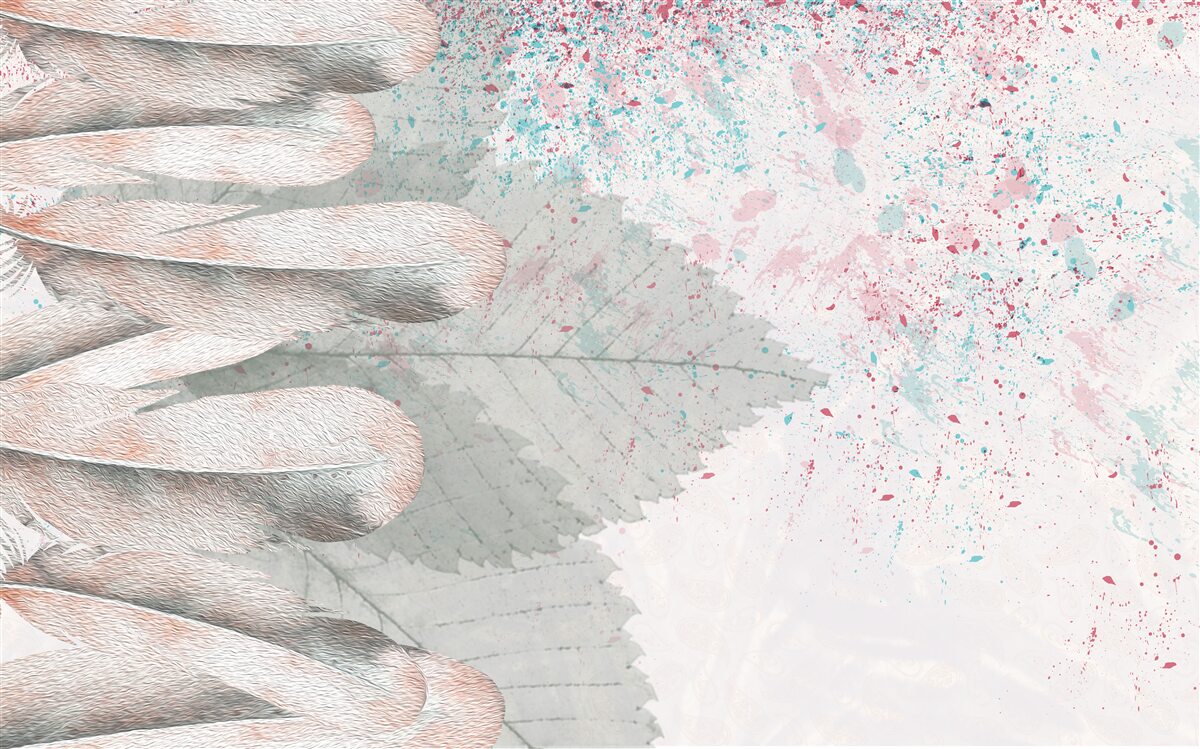 Papier peint plumes et feuilles de mélèze