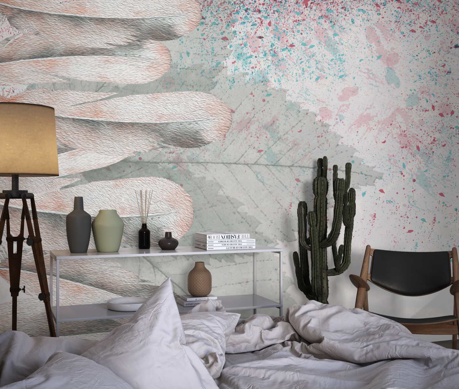 Papier peint plumes et feuilles de mélèze