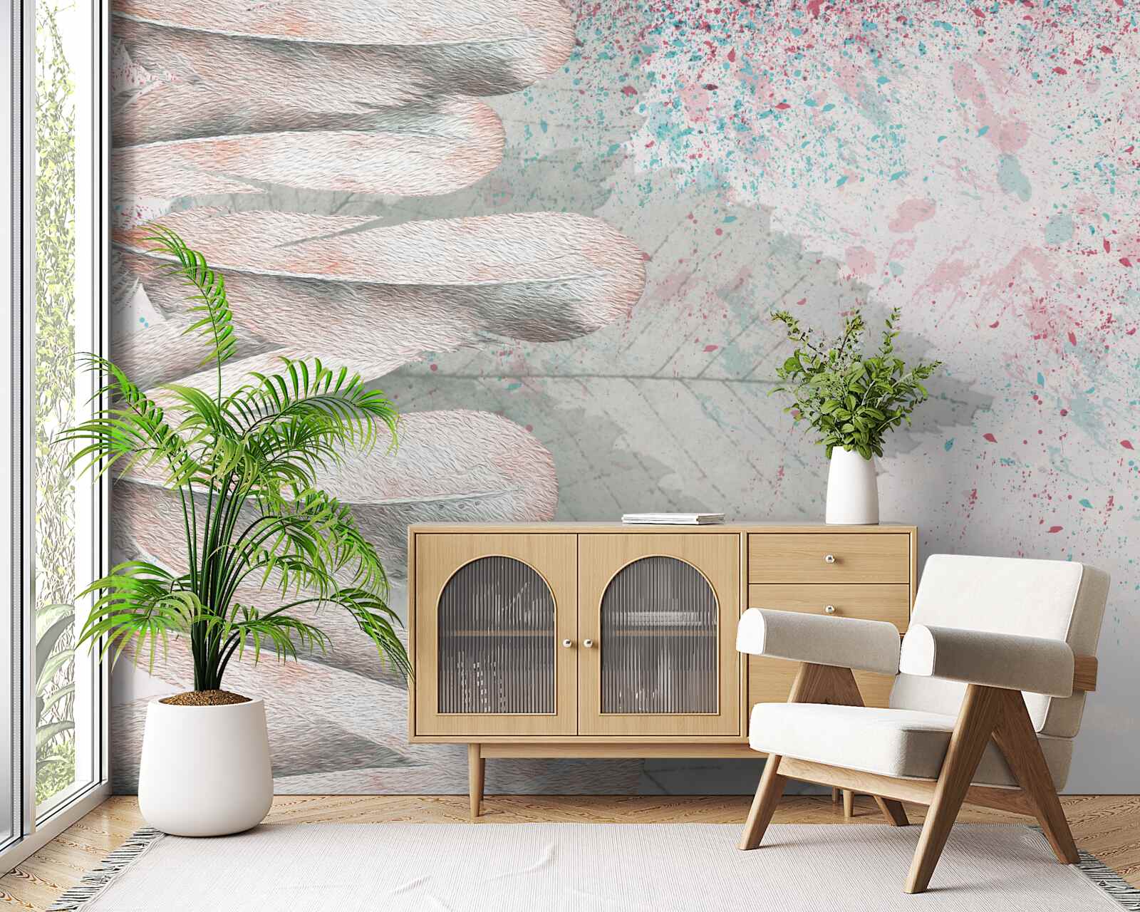 Papier peint plumes et feuilles de mélèze