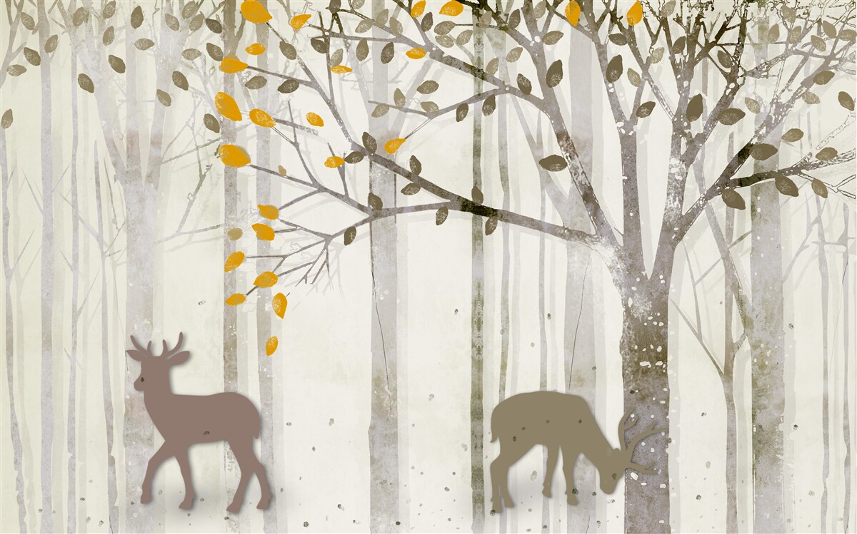 Papier peint La forêt d'automne, d'une grande beauté, abrite des cerfs