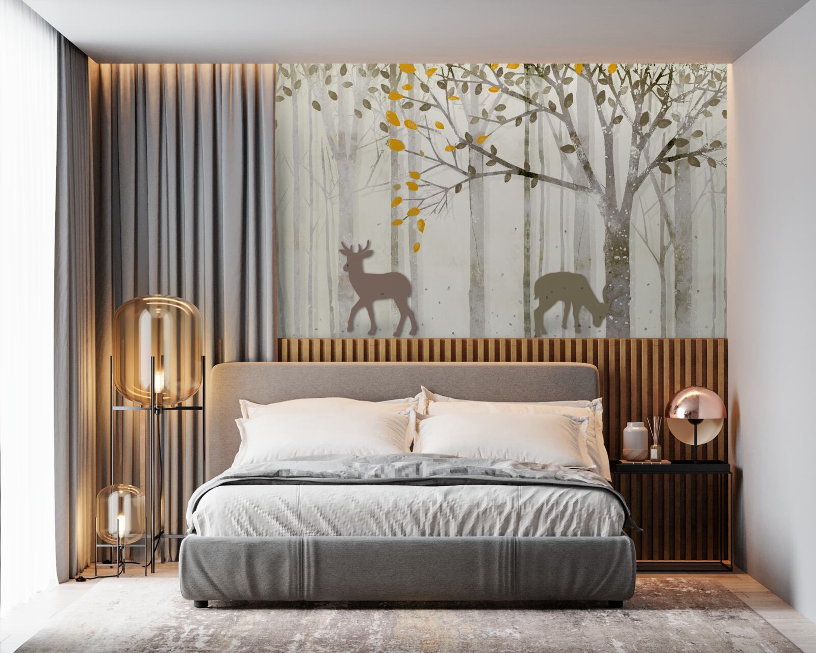 Papier peint La forêt d'automne, d'une grande beauté, abrite des cerfs