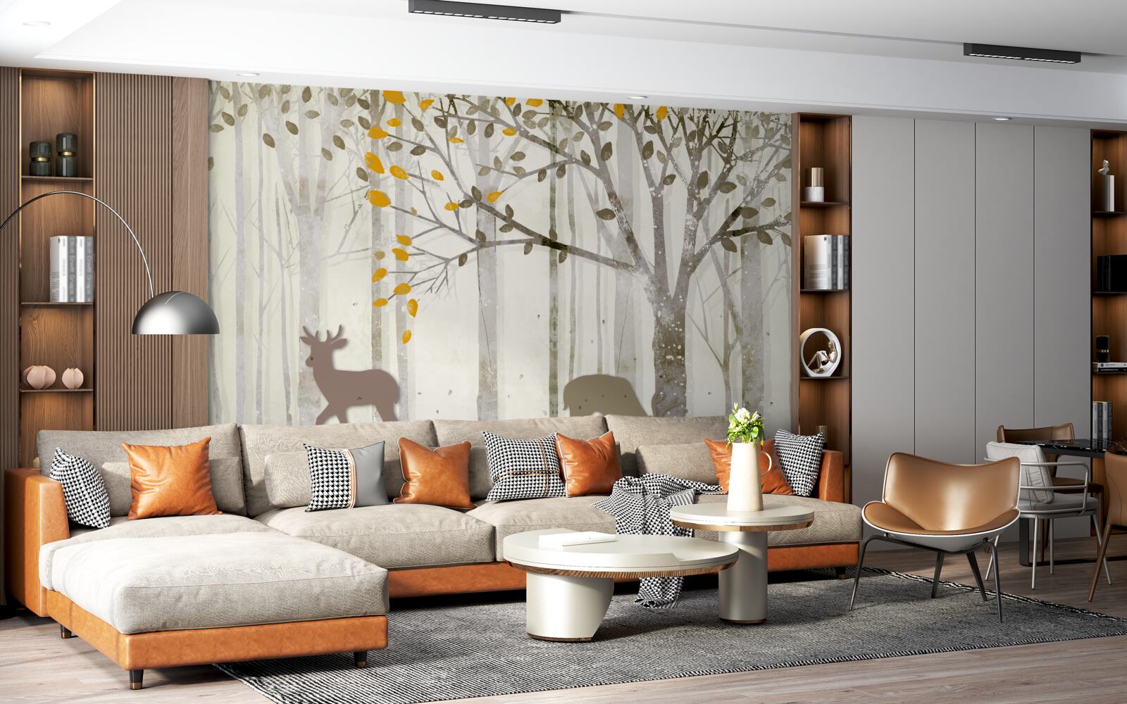 Papier peint La forêt d'automne, d'une grande beauté, abrite des cerfs