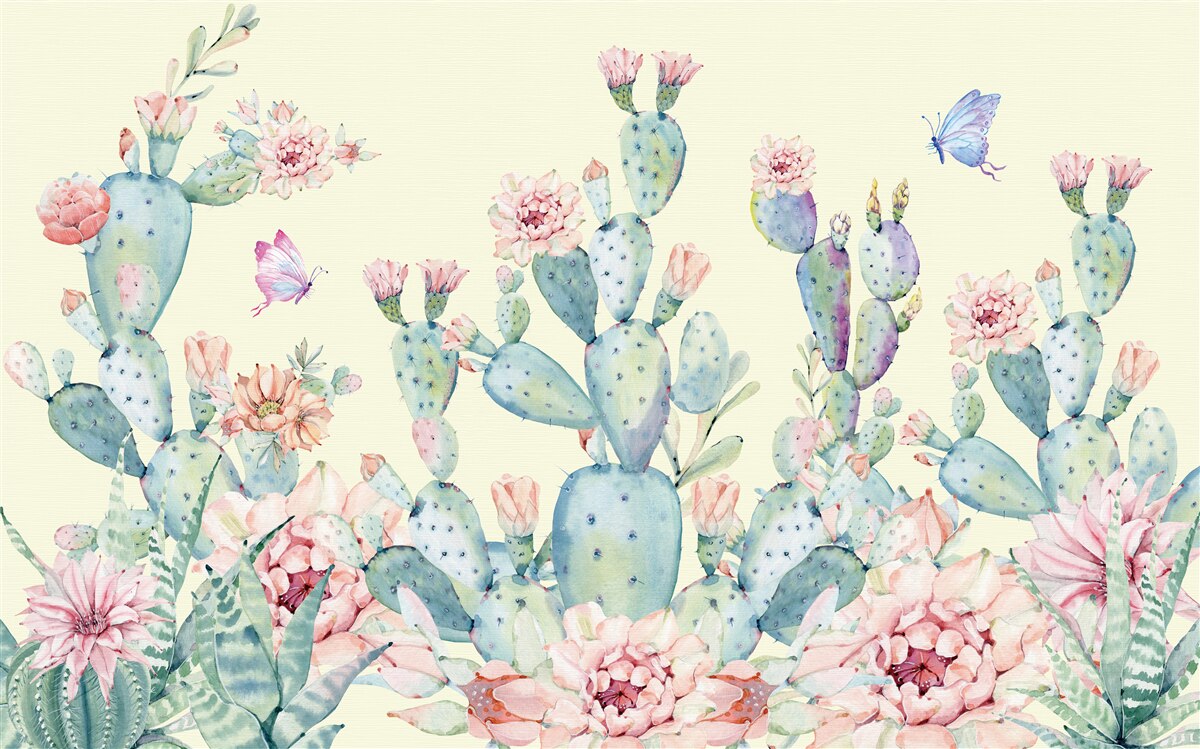 Papier peint Cactus délicats à l'aquarelle