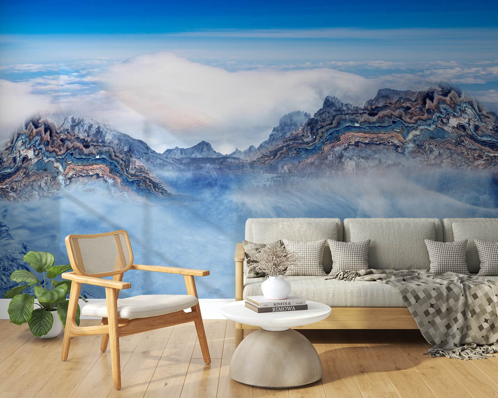 Papier peint les pics rocheux sont enveloppés d'un épais brouillard