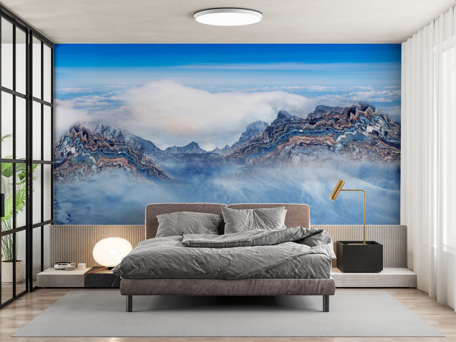 Papier peint les pics rocheux sont enveloppés d'un épais brouillard