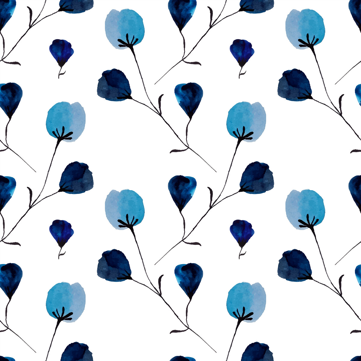 Papier peint fleurs de coton bleu