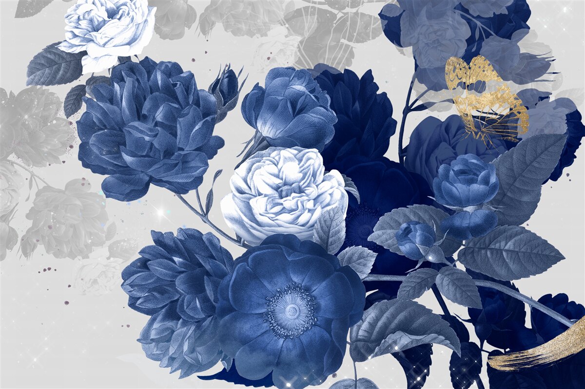 Papier peint fleurs bleues en style vintage
