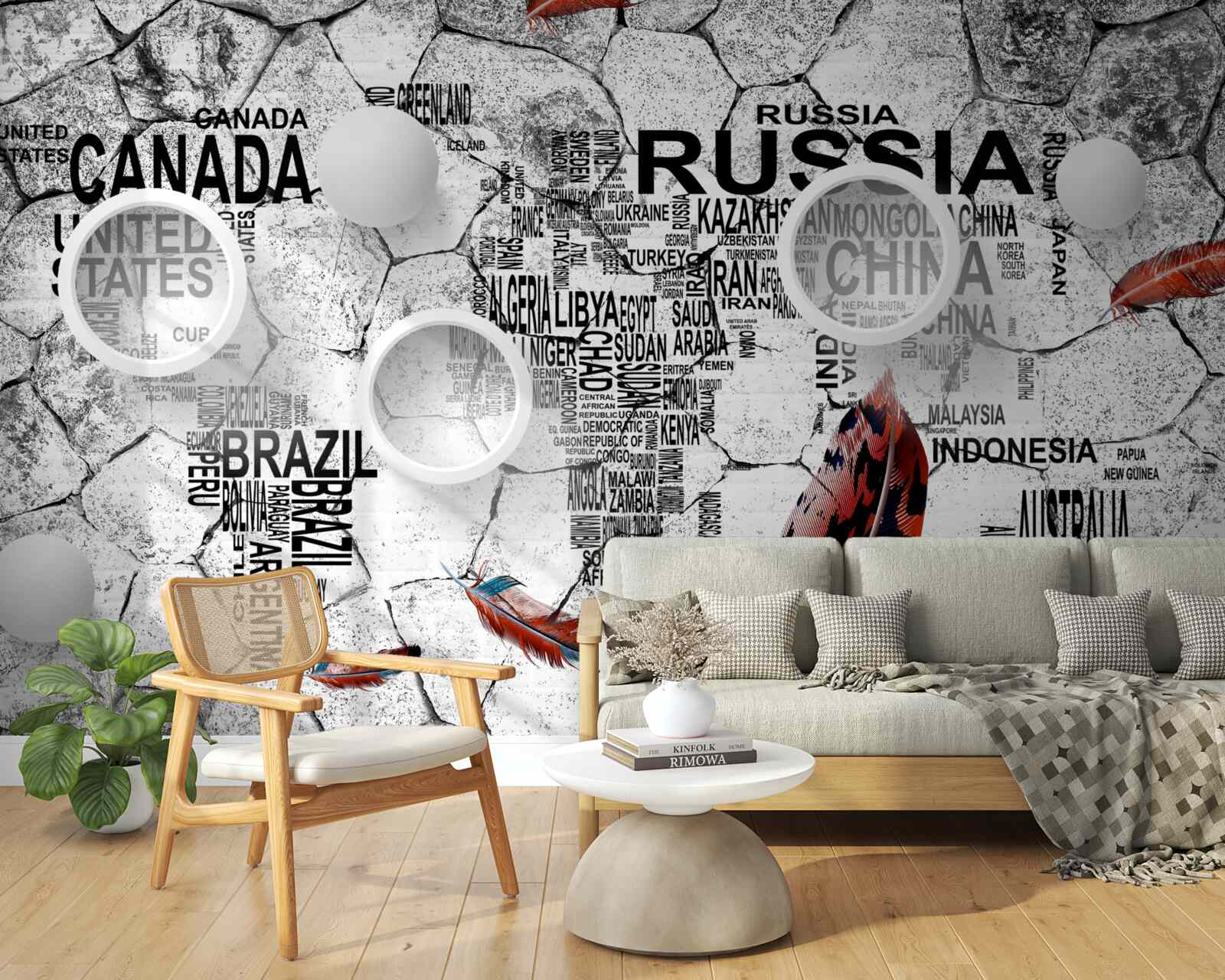 Papier peint stylos et noms de pays