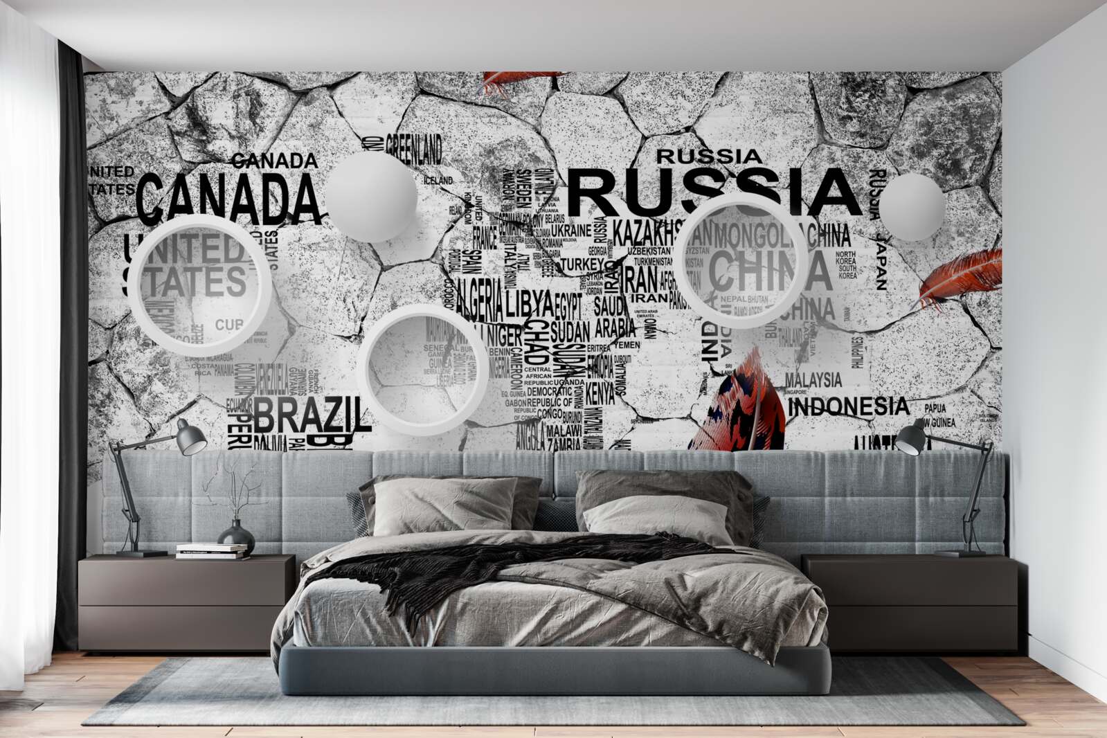 Papier peint stylos et noms de pays