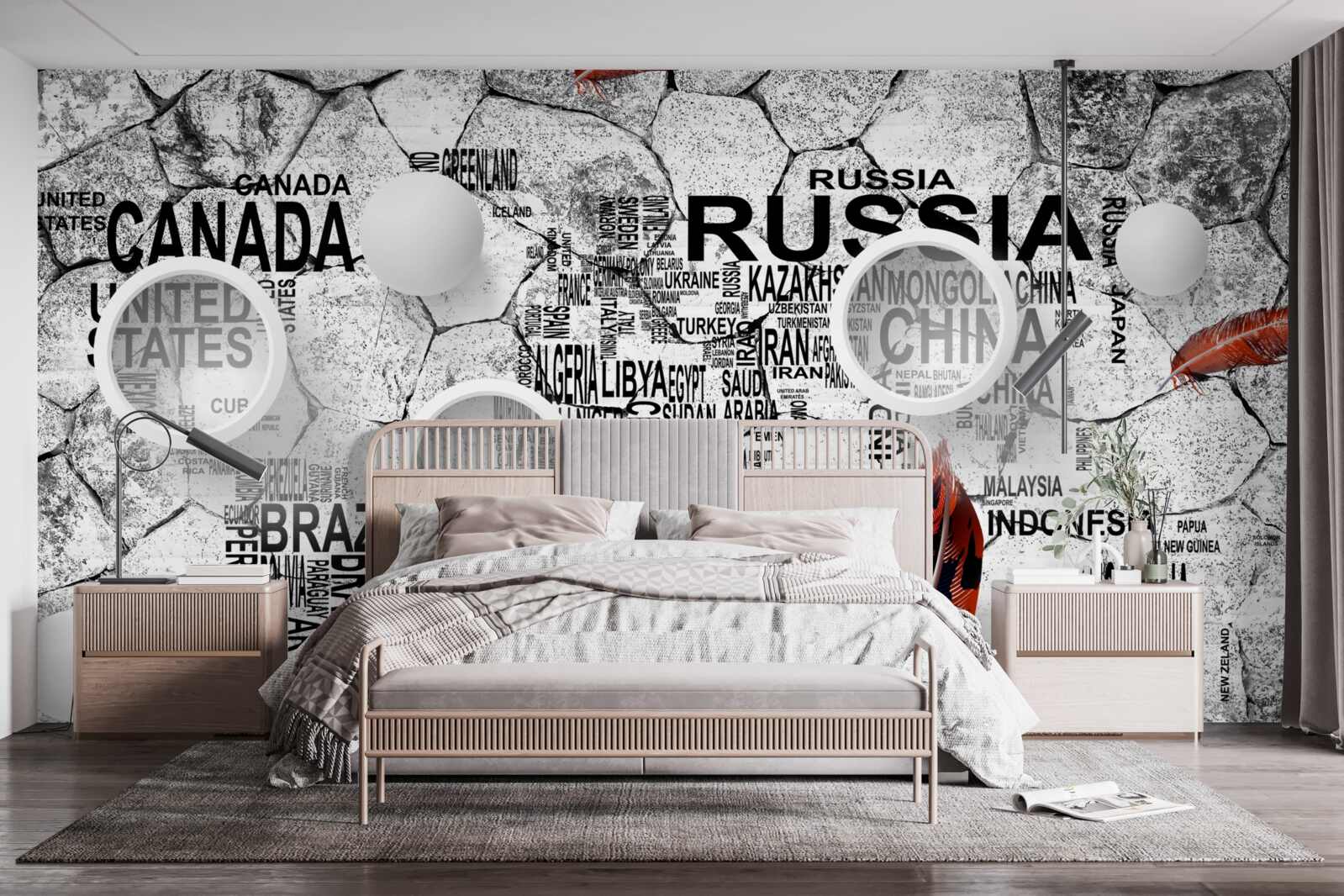 Papier peint stylos et noms de pays