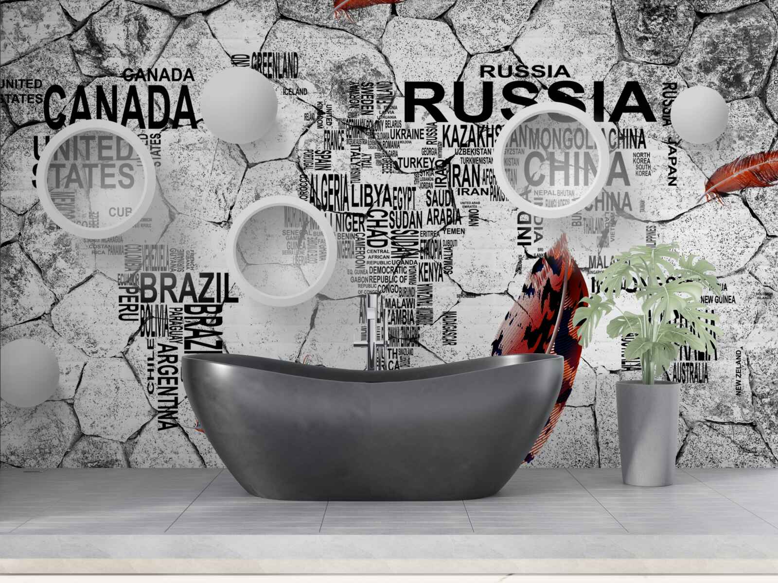 Papier peint stylos et noms de pays