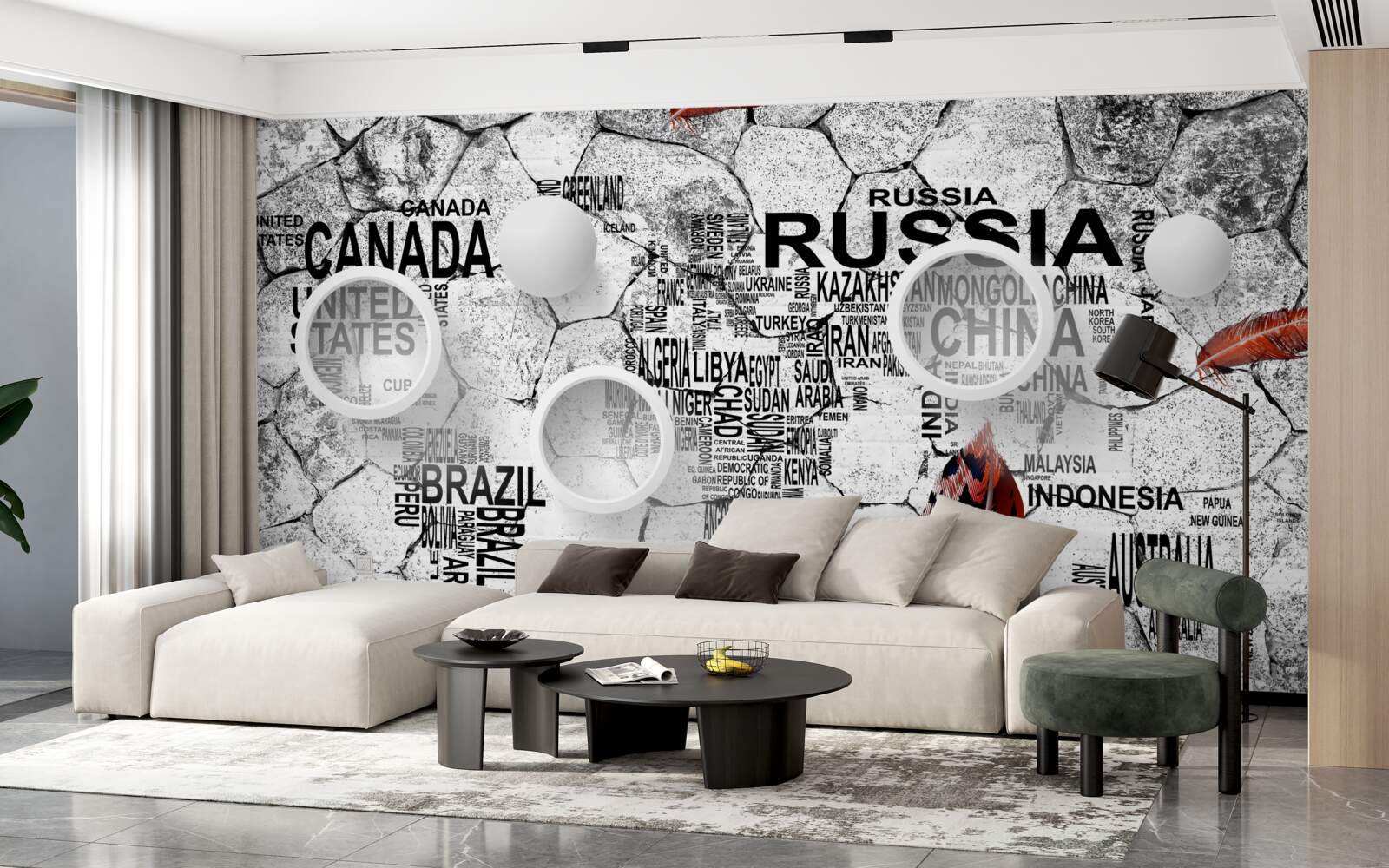 Papier peint stylos et noms de pays