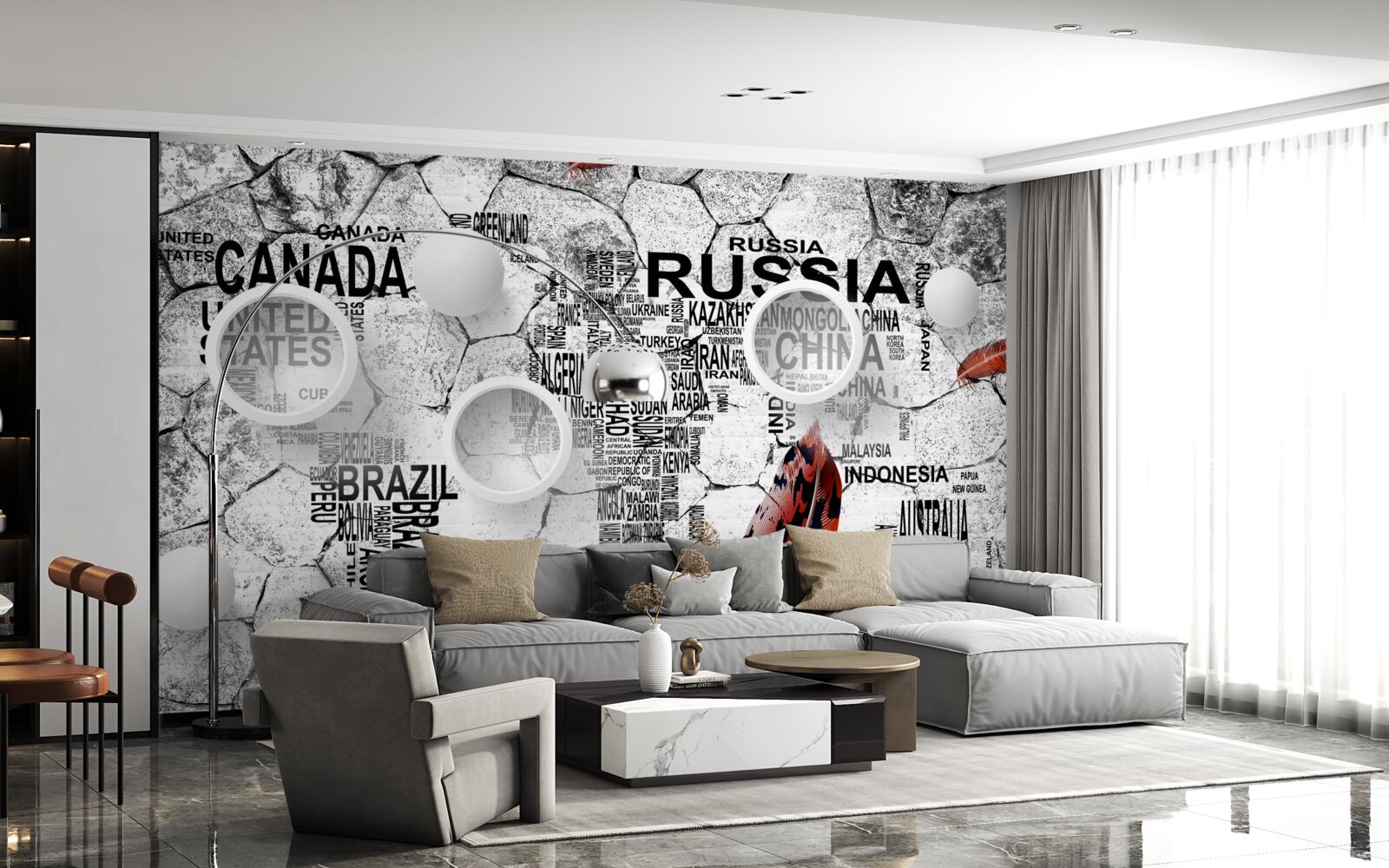 Papier peint stylos et noms de pays