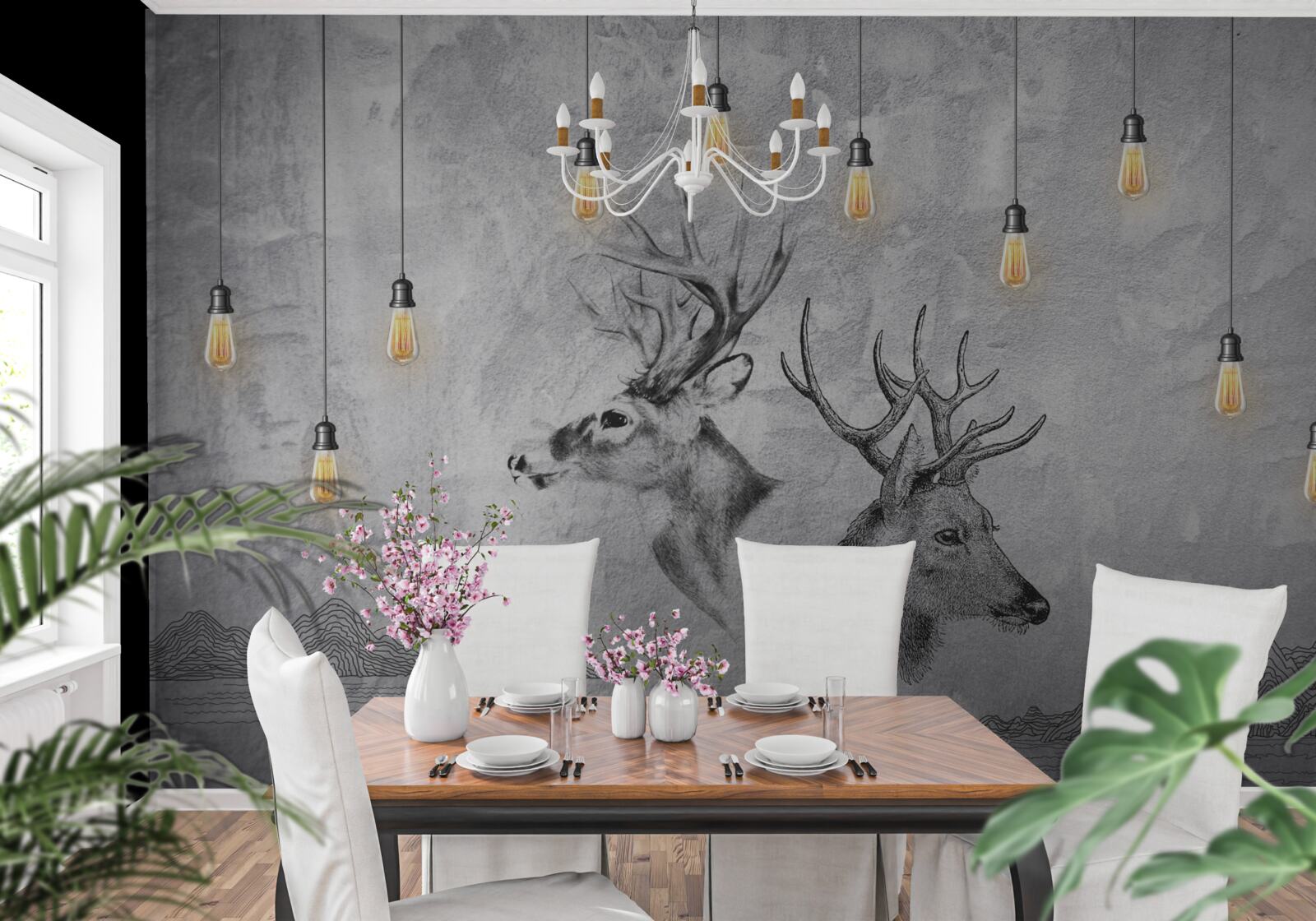 Papier peint une famille de cerfs sur fond de nature devient un portrait pittoresque