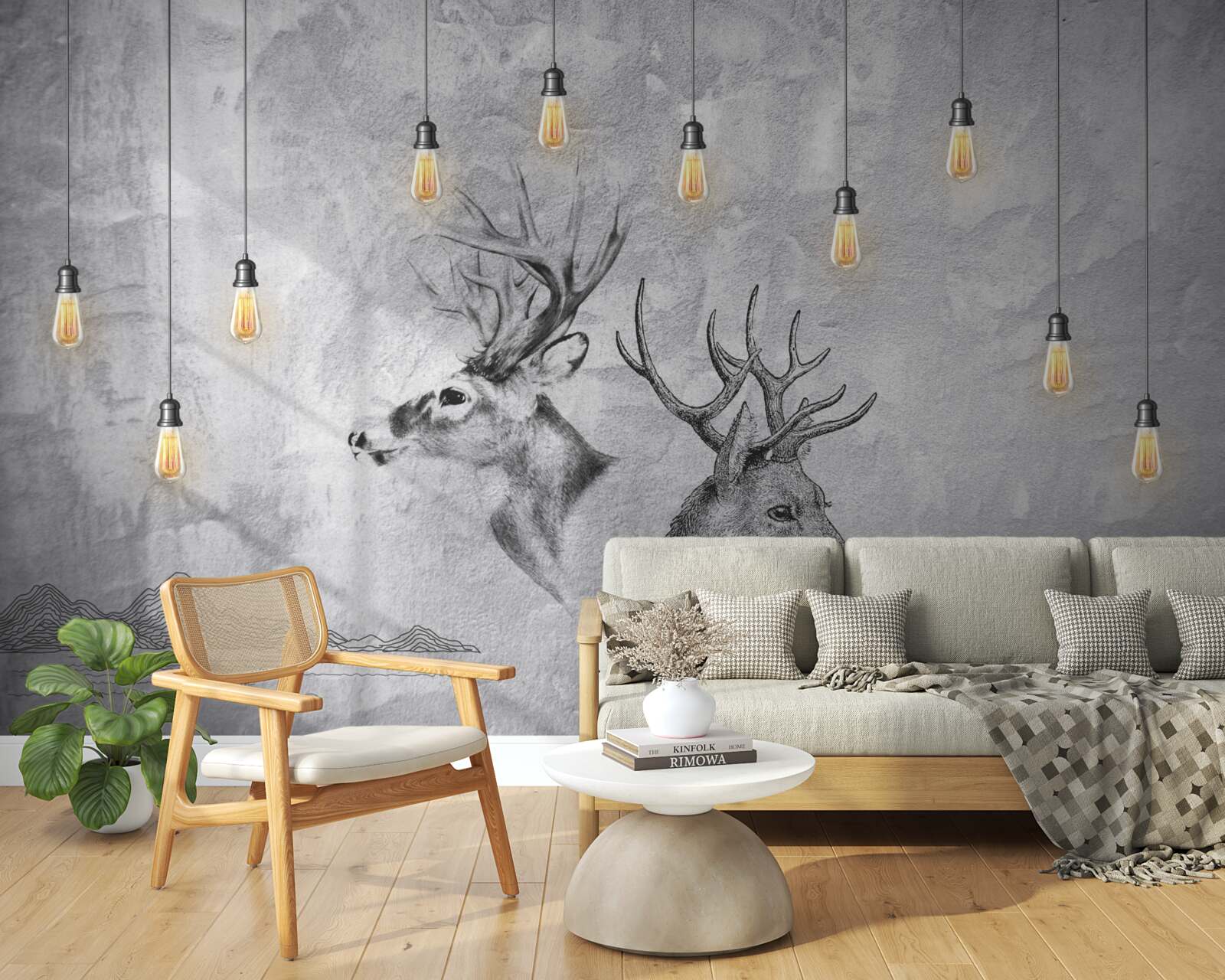 Papier peint une famille de cerfs sur fond de nature devient un portrait pittoresque