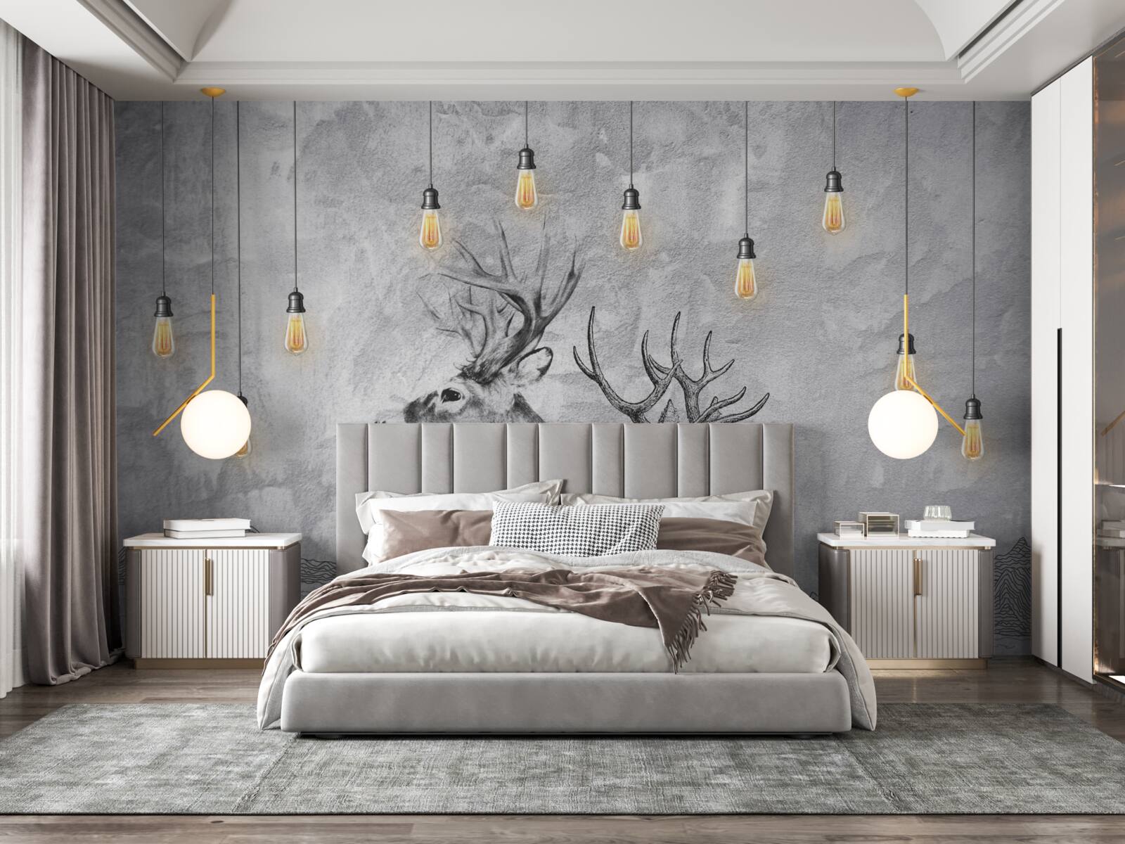 Papier peint une famille de cerfs sur fond de nature devient un portrait pittoresque