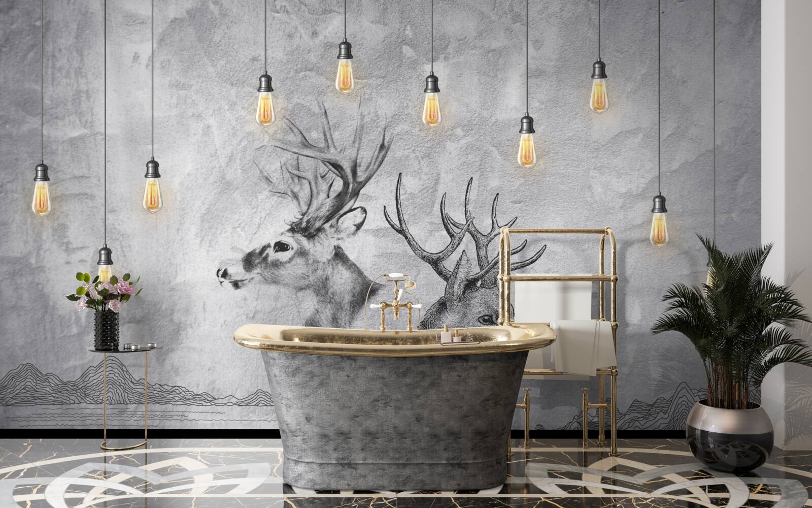 Papier peint une famille de cerfs sur fond de nature devient un portrait pittoresque