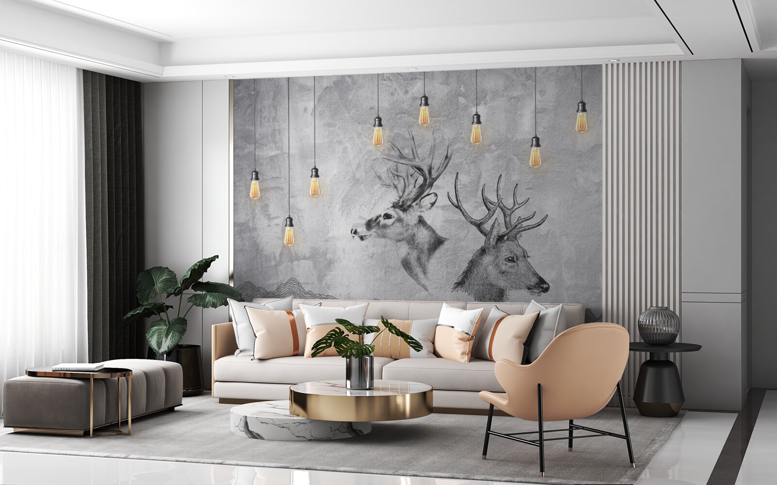 Papier peint une famille de cerfs sur fond de nature devient un portrait pittoresque