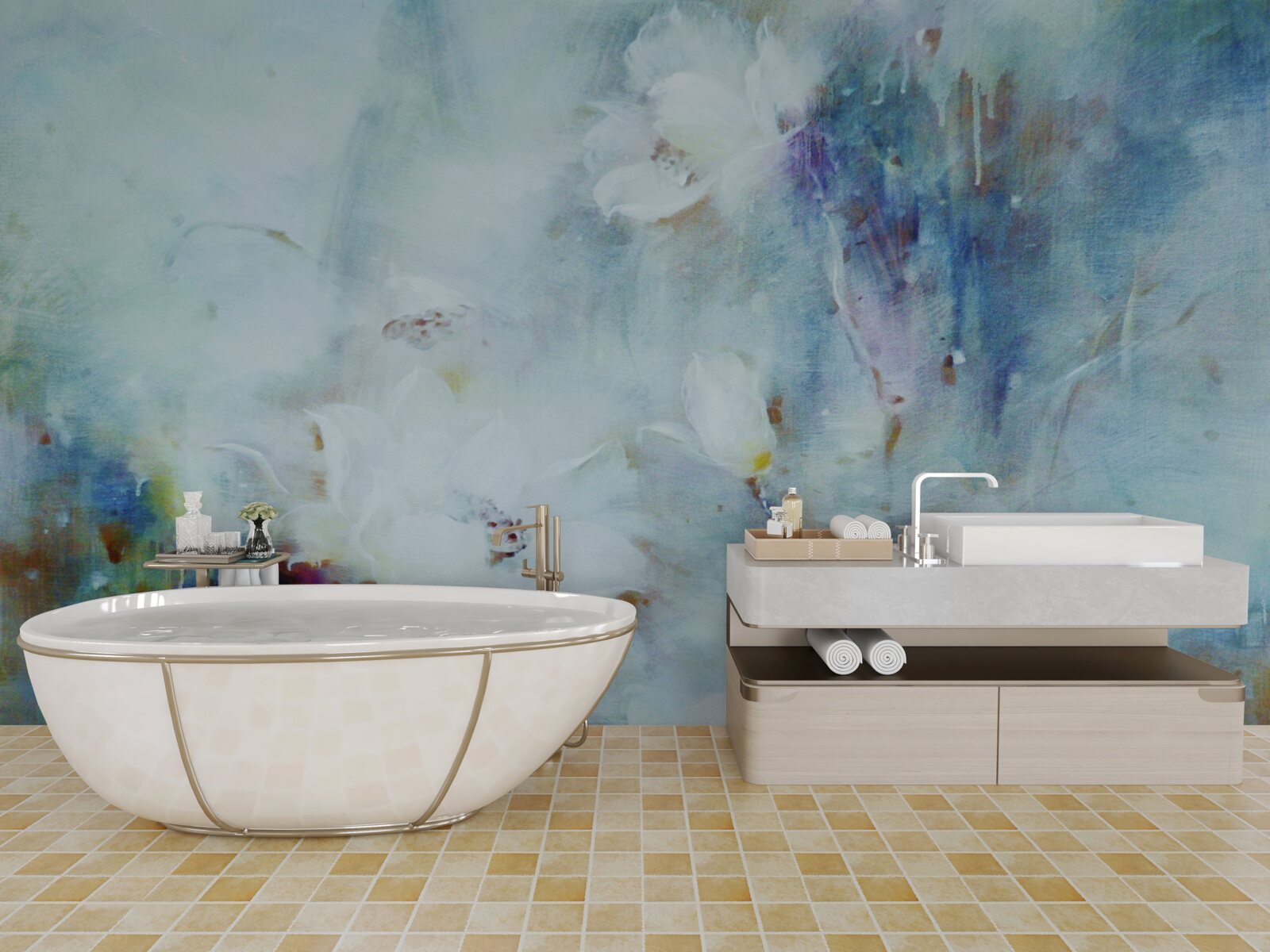 Papier peint désordre floral à l'aquarelle